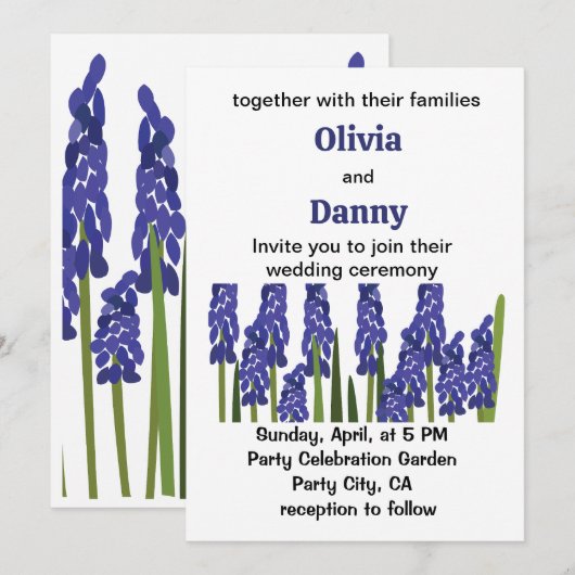 Invitation Jacinthe des vignes fleur bleue pourpre mariage fl (Devant / Derrière)