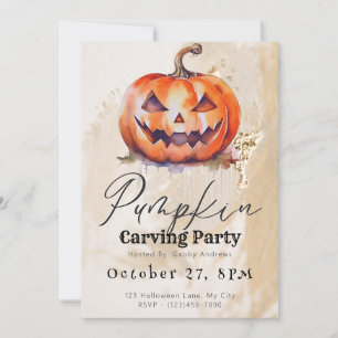 Invitation Jack-O' Lantern Beige Citrouille Carving Party