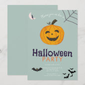 Invitation Jack-O' Lantern Chauve-souris Lune Soirée Hallowee (Devant / Derrière)