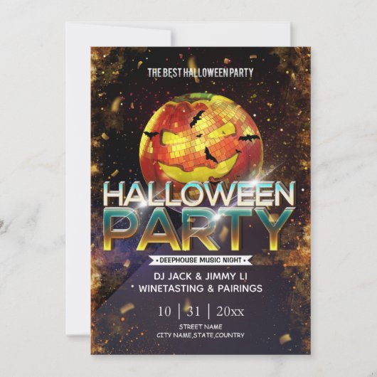 Invitation Jack-O-Lantern Disco Ball Adulte Halloween Party (Devant)