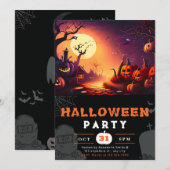 Invitation Jack-O' Lantern effrayant pleine lune Halloween (Devant / Derrière)