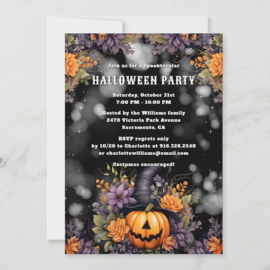 Invitation Jack O’Lantern Floral Halloween Party (Devant)