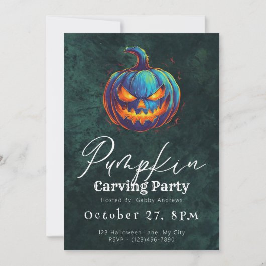 Invitation Jack-O' Lantern Green Citrouille Carving Party (Devant)