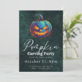Invitation Jack-O' Lantern Green Citrouille Carving Party (Debout devant)