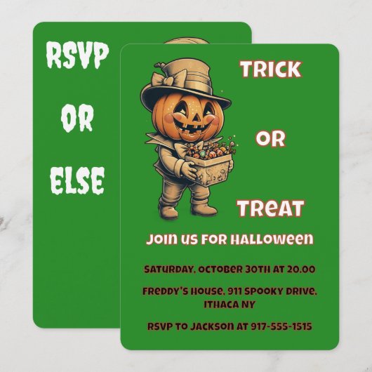Invitation Jack-o'-lantern Halloween (Devant / Derrière)