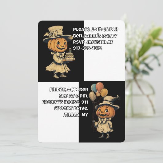 Invitation Jack-o'-lantern Halloween en noir (Debout devant)