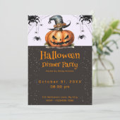 Invitation Jack-O' Lantern Spiderwebs Dîner d'Halloween (Debout devant)