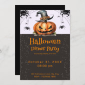 Invitation Jack-O' Lantern Spiderwebs Dîner d'Halloween (Devant / Derrière)
