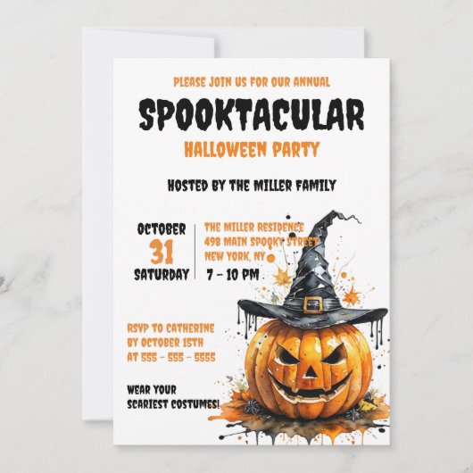 Invitation Jack-o’-Lanterne Spooktaculaire portant le Casquet (Devant)