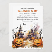 Invitation Jack O’Lanterns Bats Sorcière Halloween Party (Devant / Derrière)