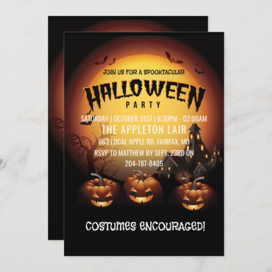 Invitation Jack O Lanterns Dark House Halloween Party (Devant / Derrière)