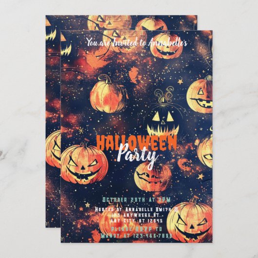 Invitation Jack-O' Lanterns Starry Night Halloween Party (Devant / Derrière)