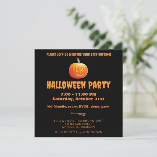 Invitation Jack O'Lantern Halloween Party (Debout devant)