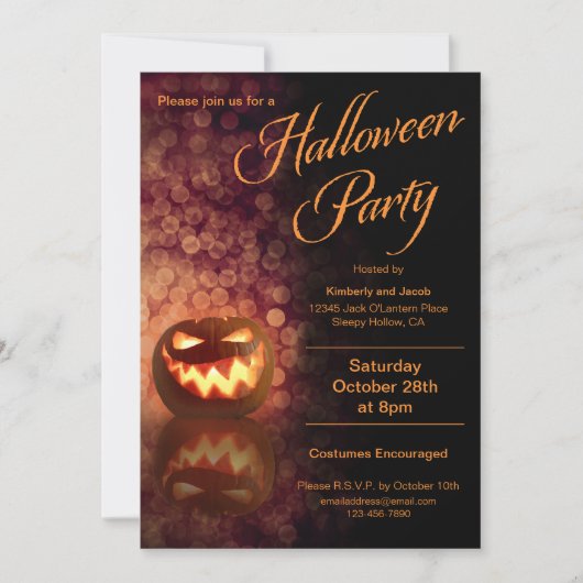 Invitation Jack O'Lantern Hallowen Party Noir + Orange (Devant)
