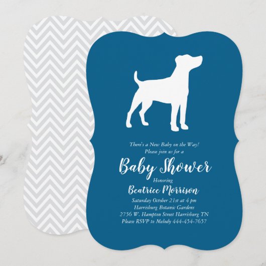 Invitation Jack Russell Terrier Chien Baby shower Blue Boy (Devant / Derrière)