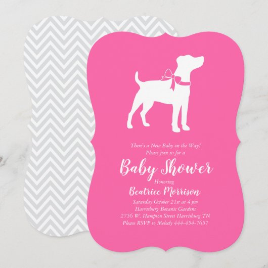 Invitation Jack Russell Terrier Chien Baby shower Rose fille (Devant / Derrière)