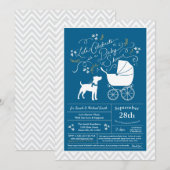 Invitation Jack Russell Terrier Dog Baby shower Blue Boys (Devant / Derrière)