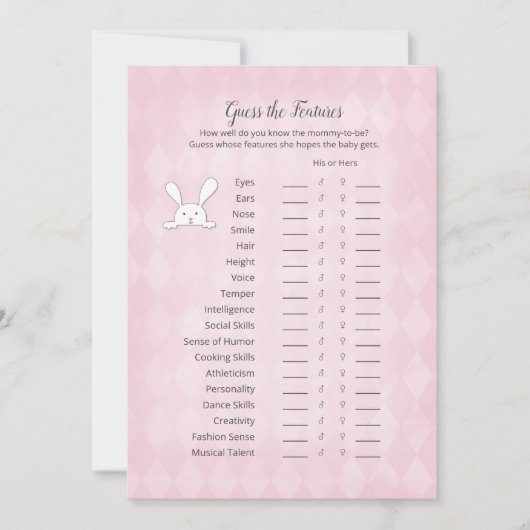 Invitation Jacquard Blanc Bunny Rose Devinez Les Caractéristi (Devant)