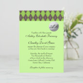 Invitation Jacquard Golfball Golf Vert Monogramme Mariage (Debout devant)