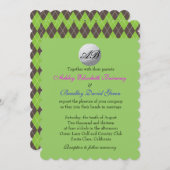 Invitation Jacquard Golfball Golf Vert Monogramme Mariage (Devant / Derrière)