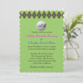 Invitation Jacquard Golfball Golf Vert Monogramme Mariage (Debout devant)