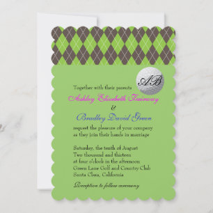 Invitation Jacquard Golfball Golf Vert Monogramme Mariage
