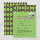 Invitation Jacquard Golfball Golf Vert Monogramme Mariage (Devant / Derrière)
