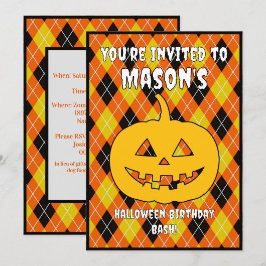 Invitation Jacquard Halloween Jack-o'-lantern (Devant / Derrière)