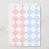 Invitation Jacquard rose et bleu Baby shower jumeaux monogram (Dos)
