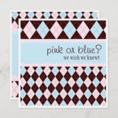 Invitation Jacquard rose ou bleu Baby shower de fille-garçon  (Devant / Derrière)