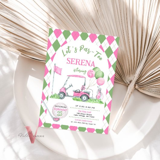 Invitation Jacquard Rose Vert Golf Anniversaire Par Tee Invit