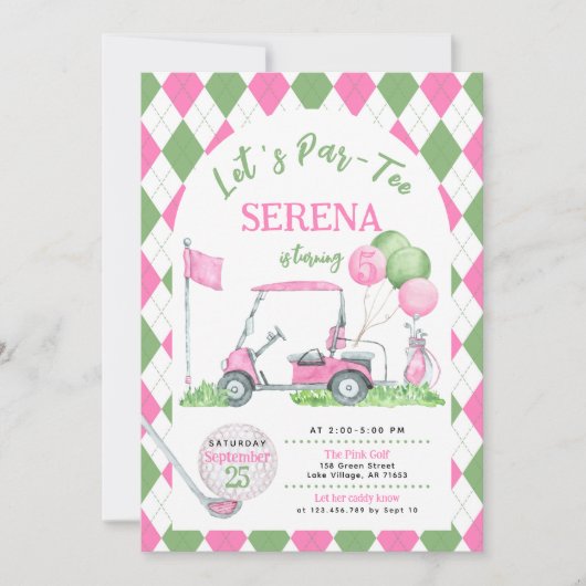 Invitation Jacquard Rose Vert Golf Anniversaire Par Tee Invit (Devant)