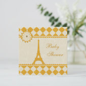 Invitation Jacquard Tour Eiffel Baby shower jaune (Debout devant)