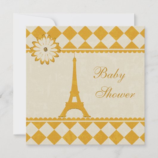 Invitation Jacquard Tour Eiffel Baby shower jaune (Devant)