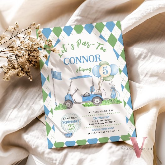 Invitation Jacquard Vert Bleu Golf Anniversaire Par Tee Invit