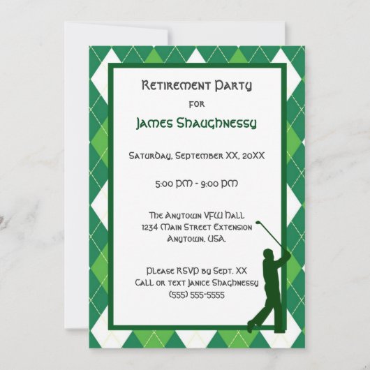 Invitation Jacquard vert et partie golf (Devant)