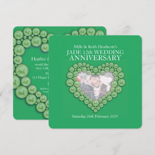 Invitation Jade 12e anniversaire mariage coeur photo invitati (Devant / Derrière)