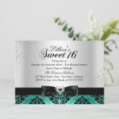 Invitation Jade Black Damassé Étincelle Sweet 16 (Debout devant)