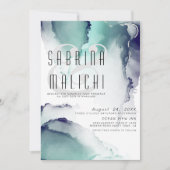 Invitation Jade Bold et Bleu Marine Encre Fluide Moderne (Devant)