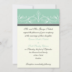 Invitation Jade de bordure ornementale, mariage d'ivoire