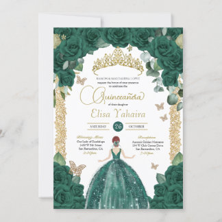 Invitation Jade Emerald Green Butterfly Princess Quinceanera