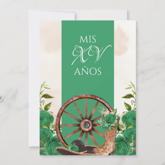 Invitation Jade Green Charro Quinceañera Pays Ouest (Dos)