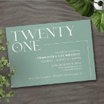 Invitation Jade Green Turquoise | Simple moderne 21 fête d'an<br><div class="desc">Invitations modernes de 21ème anniversaire avec grand titre "vingt et un" texte dans une police d'accent. Design hors du centre sur un arrière - plan bleu-vert.</div>