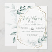 Invitation Jade Green Watercolor Baby shower botanique (Devant / Derrière)