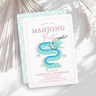 Invitation Jade GreenDragon Rose Chinoiserie Mahjong Annivers