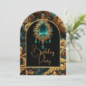 Invitation Jade Jade Red Gold Jewel Party (Debout devant)