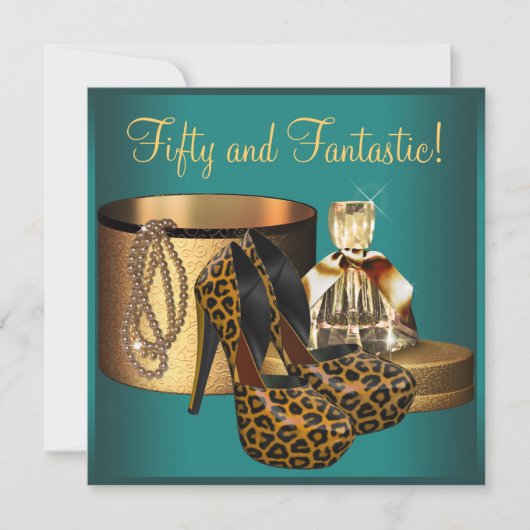 Invitation Jade Leopard Gold Womans 50e anniversaire (Devant)