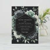 Invitation Jade Noir Botanical Wedding (Debout devant)