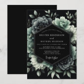 Invitation Jade Noir Botanical Wedding (Devant / Derrière)