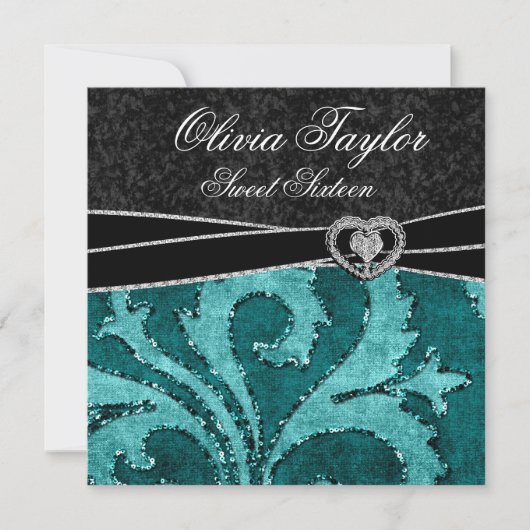 Invitation Jade Noir Glitter Sweet Seize Anniversaire (Devant)